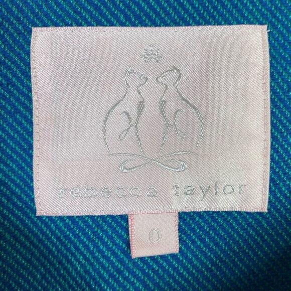 Rebecca Taylor Teal Silk Blend Tweed Chain Accent Blazer Jacket - Picture 4 of 9